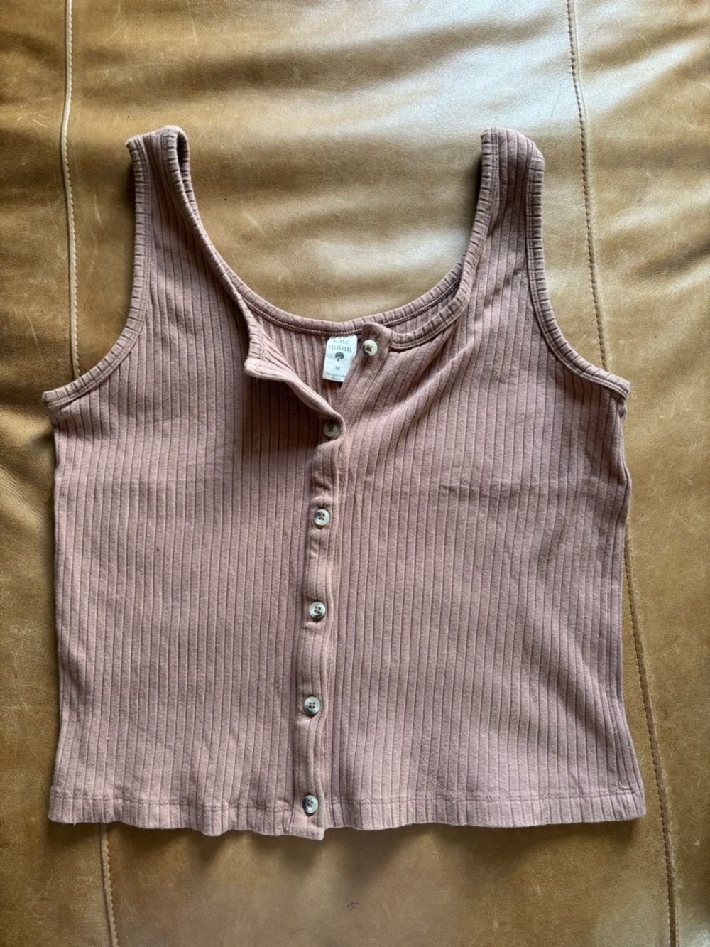 Kate Quinn Ribbed Button-Front Tank Top - Dusty Mauve
